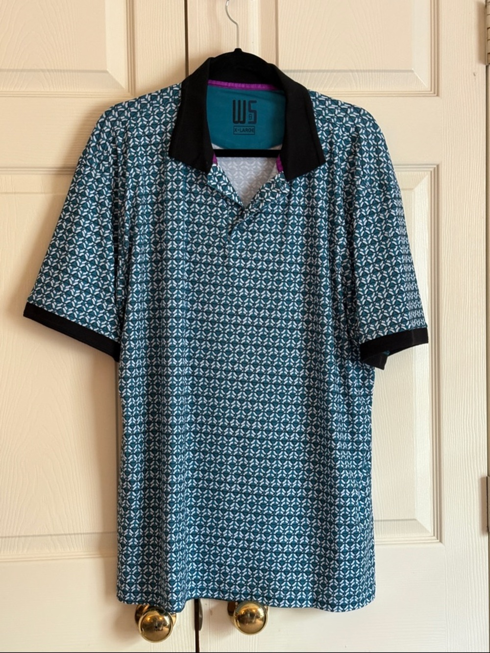 W5 Teal Patterned Polo with Black Trim - Men